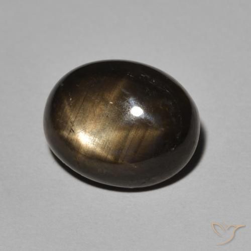 10,6 x 8,4mm schwarzer Sternsaphir im Oval-Cabochon Schliff aus Thailand, Gewicht 5,24 ct, Garantiert echter Edelstein in Opaque Reinheit, 1 Stück Sternsaphir - die Farbe ist Schwarz, Mohs-Härte von 9 Geeignet für den täglichen Gebrauch im Schmuck, Photo A