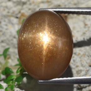 13.59 ct Brown Star Sunstone Gemstone, Star Sunstone Gem in Oval Cabochon Shape for Sale.