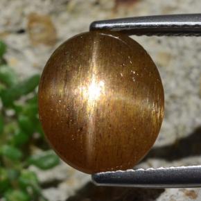 4.93 ct Brown Star Sunstone Gemstone, Star Sunstone Gem in Oval Cabochon Shape for Sale.