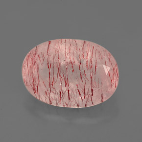 6.33 ct Pink Strawberry Quartz Gemstone, Strawberry Quartz Gem in Oval Facet Shape for Sale.
