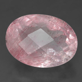 10.60 ct Pink Strawberry Quartz Gemstone, Strawberry Quartz Gem in Oval Checkerboard Shape for Sale.