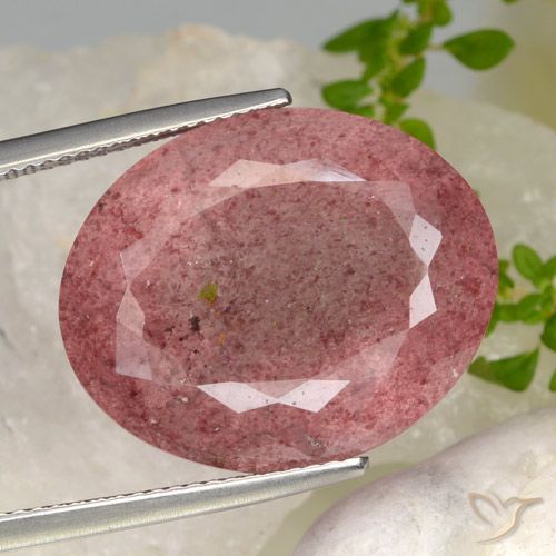24.85ct Natural Deep Red Strawberry Quartz, Oval, Translucent