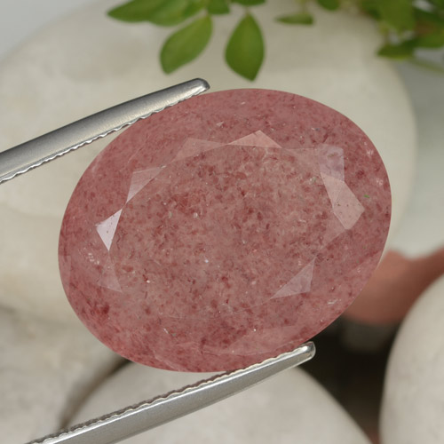 19,1 x 15,2mm ovaler rosa Erdbeerquarz aus Russland, Gewicht von 16,21 ct, natürlicher Edelstein in Translucent Reinheit, 1 Stück ovaler Erdbeerquarz - Farbe: Intensives Rosa, Mohs-Härte von 7 Geeignet für den täglichen Gebrauch im Schmuck, Photo A