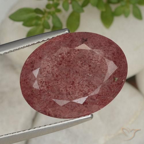 12.44ct Natural Medium Red Strawberry Quartz, Oval, Translucent