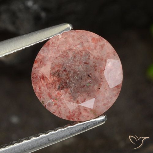 2.11 ct Pink Strawberry Quartz Gemstone, Strawberry Quartz Gem in Round Facet Shape for Sale.