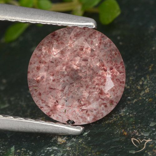 1.67ct Natural Deep Pink Strawberry Quartz, Round, Translucent