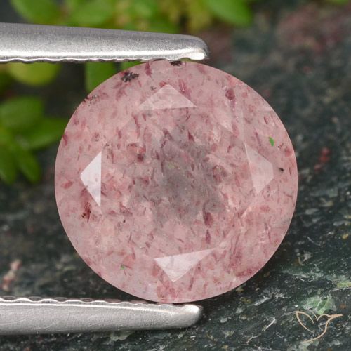 1.98ct Natural Coral Pink Strawberry Quartz, Round, Translucent