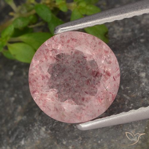 1.61ct Natural Medium Pink Strawberry Quartz, Round, Translucent