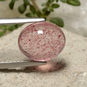 3.32 ct Pink Strawberry Quartz Stone, Natural Strawberry Quartz in Oval Cabochon Shape for Sale
