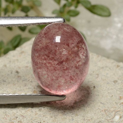 4.30 ct Pink Strawberry Quartz Gemstone, Strawberry Quartz Gem in Oval Cabochon Shape for Sale.