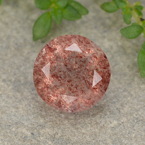 Красновато-розовый Клубничный Кварц Камень - 1.7ct Круглая Фасетная Огранка (ID: 488580)
