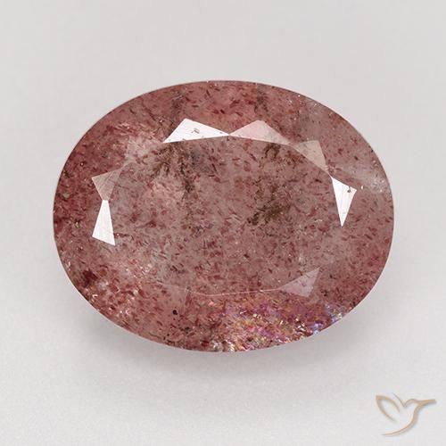 15.1 x 12mm Oval Facet Pink Strawberry Quartz from Brazil, Weight of 7.65ct, Natural untreated gemstone in Translucent Clarity, 1pc Strawberry Quartz - the Color is Brick Red, Mohs Hardness of 7 suitable for daily wear jewelry, Photo A