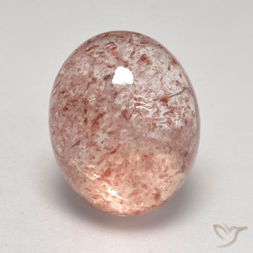 7.39ct Oval Medium-light Pink Strawberry Quartz from Russia, Dimension 13.3 x 10.8mm, Natural untreated Gemstone, Transparent Clarity, 1pc Oval Cabochon Strawberry Quartz, Mohs Hardness of 7 suitable for daily wear jewelry, Photo A
