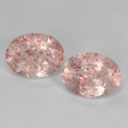 8 x 6,1mm Paar ovaler Erdbeerquarz - Gewicht 2,47 ct gesamt / durchschn. 1,24 ct, Hellrosa Farbe in Transparent Reinheit, natürlicher Edelstein, Mohs-Härte 7 Geeignet für den täglichen Gebrauch im Schmuck, Photo A