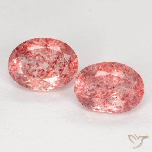 2 Quartz Fraises Ovale assorties de 8,2 x 6,2mm, poids total de 2,31 ct / moyenne de 1,16 ct chacune, Bois de rose à pureté Translucide, pierre gemme naturelle Non traité, dureté Mohs de 7 convient aux bijoux de tous les jours, pierre de sagesse, Photo A