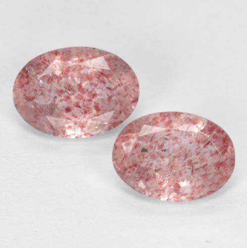 7.1 x 5.1mm Matching Oval Strawberry Quartz Pair - Weight 1.42ct total / avg. 0.71ct each, Natural untreated Gemstone, Light Rose Pink Color in Translucent Clarity, Mohs Hardness 7 suitable for daily wear jewelry, Photo A