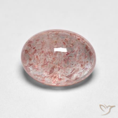 1.46 ct Pink Strawberry Quartz Stone, Natural Strawberry Quartz in Oval Cabochon Shape for Sale
