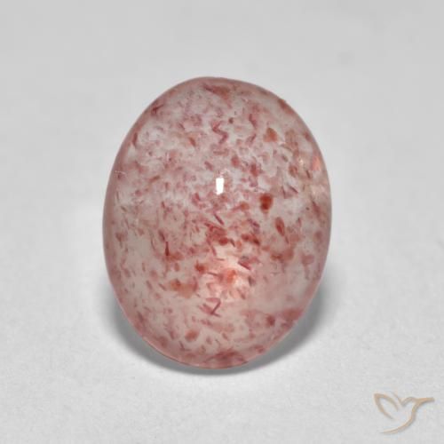 0.98 ct Pink Strawberry Quartz Stone, Natural Strawberry Quartz in Oval Cabochon Shape for Sale