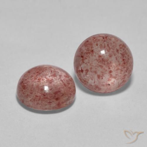 3.23 ctw Pink Strawberry Quartz Stones, Natural Strawberry Quartz in Round Cabochon Shape for Sale