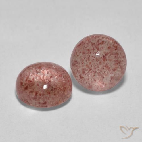 3.42 ctw Pink Strawberry Quartz Stones, Natural Strawberry Quartz in Round Cabochon Shape for Sale