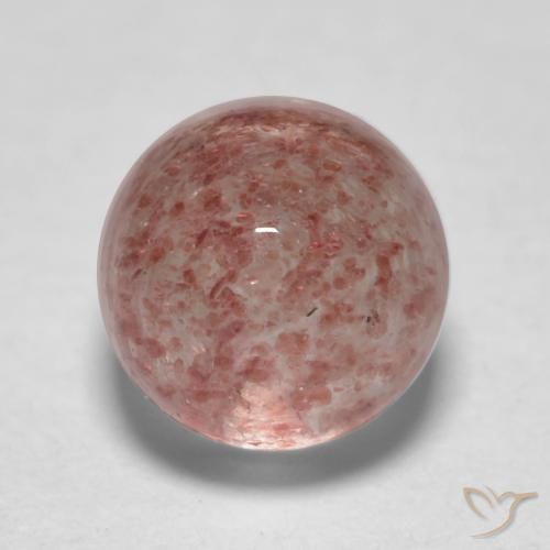0.88ct Round Cabochon Pink Strawberry Quartz from Russia, Dimension 5.1mm, Natural untreated Gemstone, Translucent Clarity, 1 piece Strawberry Quartz in Earthy Reddish Pink Color, Mohs Hardness of 7 suitable for daily wear jewelry, Photo A
