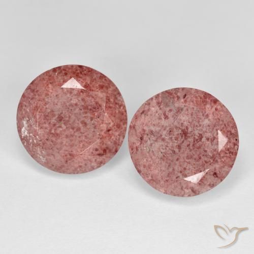 Paire assortie Quartz Fraise Rose Tour de 10mm, poids total de 7,24 ct (3,62 ct en moyenne pour chaque), paire Quartz Fraise assorties de pureté Transparent et de couleur Rose, pierre gemme naturelle Non traité, dureté Mohs de 7 convient aux bijoux de tous les jours, pierre de sagesse, Photo A