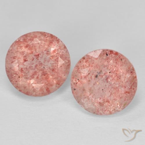 Paire assortie Quartz Fraise Rose Tour de 7mm, poids total de 2,29 ct (1,15 ct en moyenne pour chaque), paire Quartz Fraise assorties de pureté Transparent et de couleur Rose moyen, pierre gemme naturelle Non traité, dureté Mohs de 7 convient aux bijoux de tous les jours, pierre de sagesse, Photo A