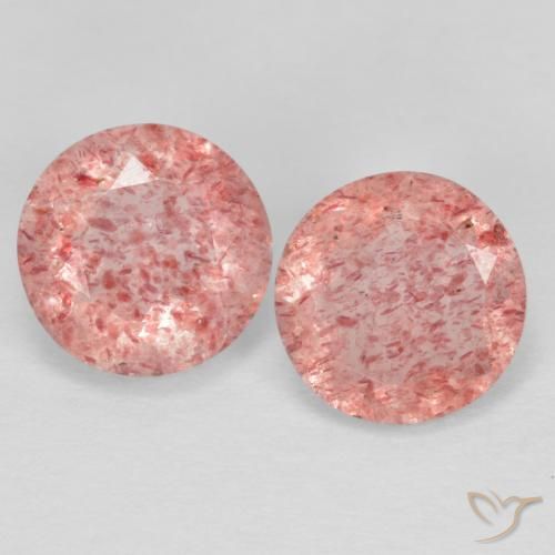 Paire Quartz Fraise Tour 7,1mm assorties - Poids total 2,08 ct / moyenne 1,04 ct chacune, couleur Rose moyen et pureté Transparent, pierre gemme naturelle Non traité, dureté de Mohs 7 convient aux bijoux de tous les jours, pierre de sagesse, Photo A