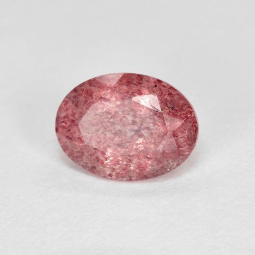 8.1 x 6mm Oval Pink Strawberry Quartz from Russia, Weight of 1.2ct, Natural untreated Gemstone in Transparent Clarity, 1pc Oval Facet Strawberry Quartz - Color: Deep Hot Pink, Mohs Hardness of 7 suitable for daily wear jewelry, Photo A
