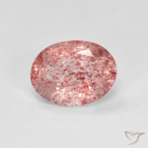 8.2 x 6.2mm Oval Pink Strawberry Quartz from Russia, Weight of 1.28ct, Natural untreated Gemstone in Transparent Clarity, 1pc Oval Facet Strawberry Quartz - Color: Light Rose Pink, Mohs Hardness of 7 suitable for daily wear jewelry, Photo A