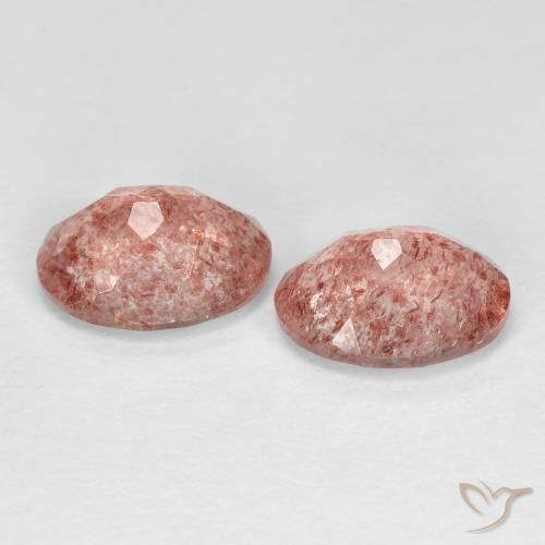 Strawberry Quartz Gemstones in 9 x 7 mm (calibrated) Size for Sale, Strawberry Quartz Stones in Medium Dark-Pink Color