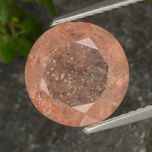 10.1mm Round Facet Orange Sunstone from India, Weight of 3.38ct, Natural untreated gemstone in Transparent Clarity, 1pc Sunstone - the Color is Light Orange, Mohs Hardness of 6 - 6.5, Photo A