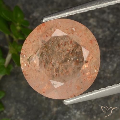3.36ct Natural Light Peach Orange Sunstone, Round, Transparent