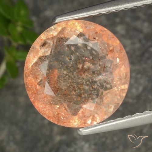 3.19ct Natural Light Orange Sunstone, Round, Transparent