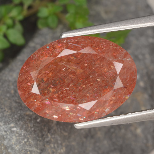 Medium Orange Eliolite o pietra del sole Gem - 4.8ct Ovale sfaccettato (ID: 476129)