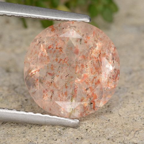 3.52ct Natural Peach Orange Sunstone, Round, Transparent