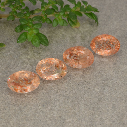 Lote de Piedra del Sol Ovalada de 4 piezas 6,1 x 4,4mm - Peso total de 1,67 ct / promedio. 0,42 ct cada uno, Color: Naranja jengibre, Dureza Mohs 6 - 6.5, Photo A