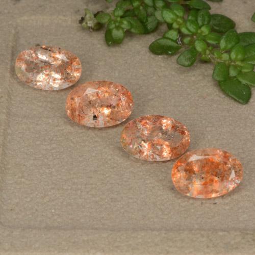 Lot of 4pc Oval Facet Orange Sunstone from Russia - Size 6 x 4.1mm, Weight 1.72ct total / avg. 0.43ct each, Color: Light Orange, Mohs Hardness 6 - 6.5, Photo A