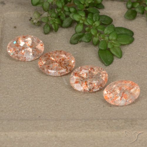Lot of 4pc Oval Light Orange Sunstone from Russia - Size 6.2 x 4.3mm, Weight 1.94ct total / avg. 0.49ct each, Mohs Hardness 6 - 6.5, Photo A