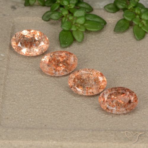 4pc 6 x 4.1mm Oval Sunstone Lot - 2.19ct total Weight / avg. 0.55ct each, Color: Ginger Orange, Mohs Hardness 6 - 6.5, Photo A