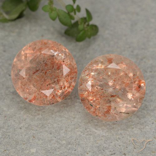 Coppia Eliolite o pietra del sole taglio rotondo da 9mm abbinati - Peso 5,51 ct totali / media. 2,76 ct ciascuno, colore Arancione chiaro in purezza Translucent, pietra preziosa naturale non trattati, durezza Mohs 6 - 6,5, Photo A