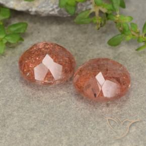 Sunstone Gemstones in 9 mm (calibrated) Size for Sale, Sunstone Stones in Grapefruit Orange Color
