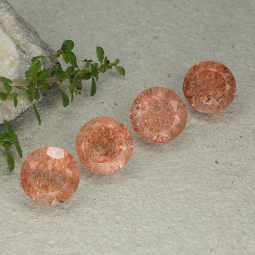 Lot of 4pc Round Orange Sunstone from India - Size 8.6mm, Weight 10.77ct total / avg. 2.69ct each, Color: Ginger Orange, Mohs Hardness 6 - 6.5, Photo A