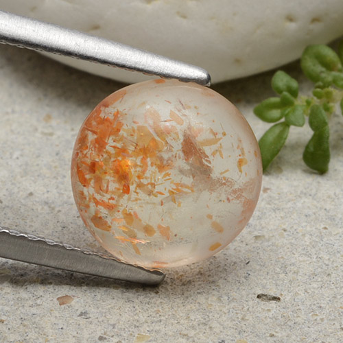 Orange White Sunstone Gem - 1.9ct Round Cabochon (ID: 482128)