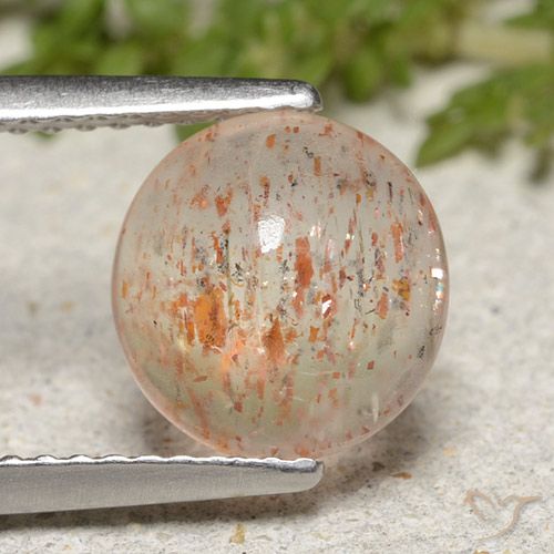 Eliolite o pietra del sole 8,7mm arancione Cabochon rotondo dall'India, peso di 1,99 ct, gemma naturale non trattati in purezza Translucent, 1 pezzo Eliolite o pietra del sole - Colore: Bianco arancio, durezza Mohs di 6 - 6,5, Photo A