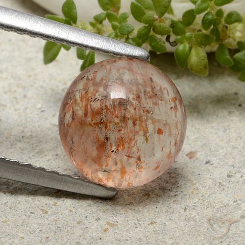 1.96ct Natural Light Tiger Orange Sunstone, Round, Translucent