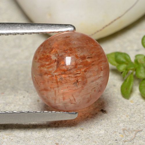 2.72ct Natural Reddish Orange Sunstone, Round, Translucent