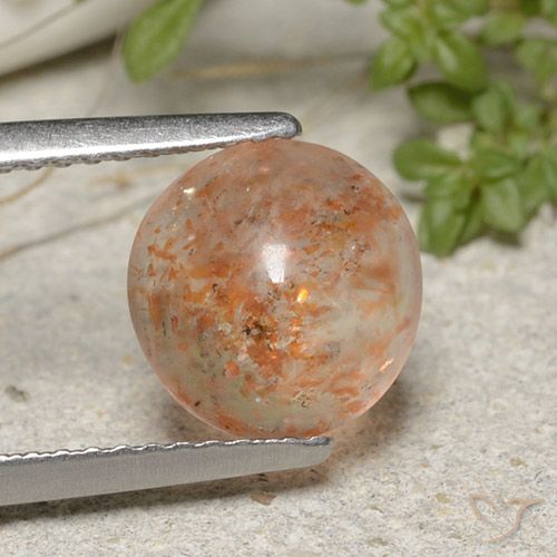 1.91ct Natural Light Tiger Orange Sunstone, Round, Translucent