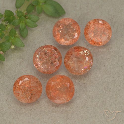 6pc Round Orange Sunstone Lot from India - Weight 3.16ct total / avg. 0.53ct each, Size 5mm, Color: Grapefruit Orange, Mohs Hardness 6 - 6.5, Photo A