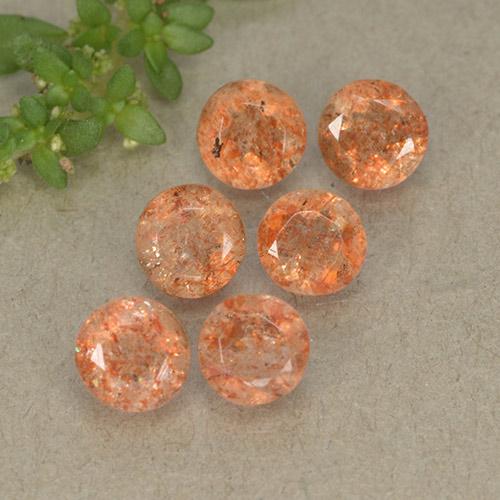 6pc Round Ginger Orange Sunstone Lot from India - Weight 3.02ct total / avg. 0.5ct each, Size 5mm, Color: Ginger Orange, Mohs Hardness 6 - 6.5, Photo A